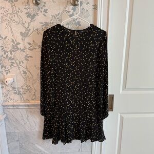 Theory Silk Star Print Mini Dress Black Yellow Size 2